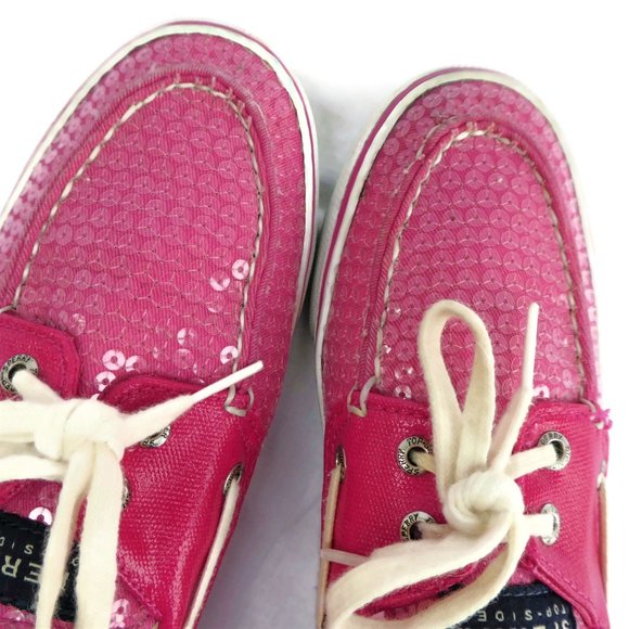 Sperry Boat Shoes Hot Pink Clear Sequin Biscayne Top Sider Flats 7.5 - Picture 3 of 8